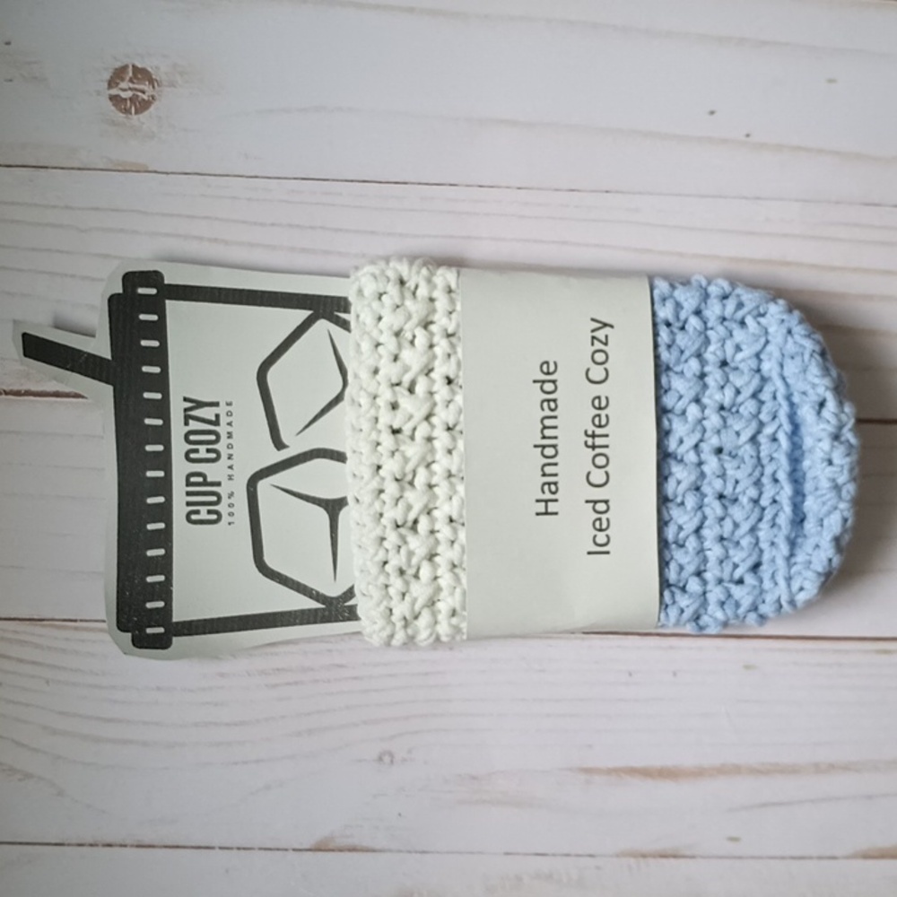 Handmade crocheted iced coffee cozy